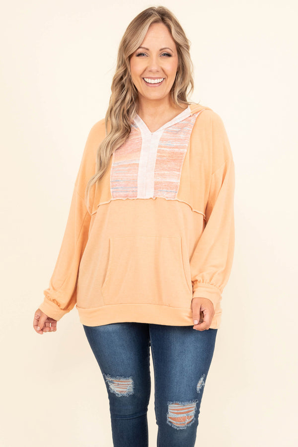 Chic Soul plus size clothing, manila coral long sleeves top with multicolor detailing on the front