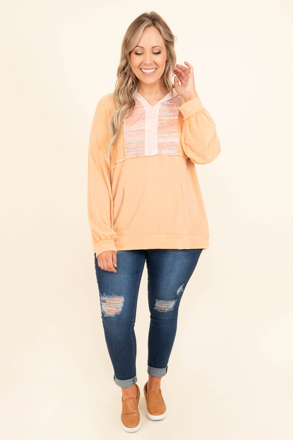 Chic Soul plus size clothing, manila coral long sleeves top with multicolor detailing on the front