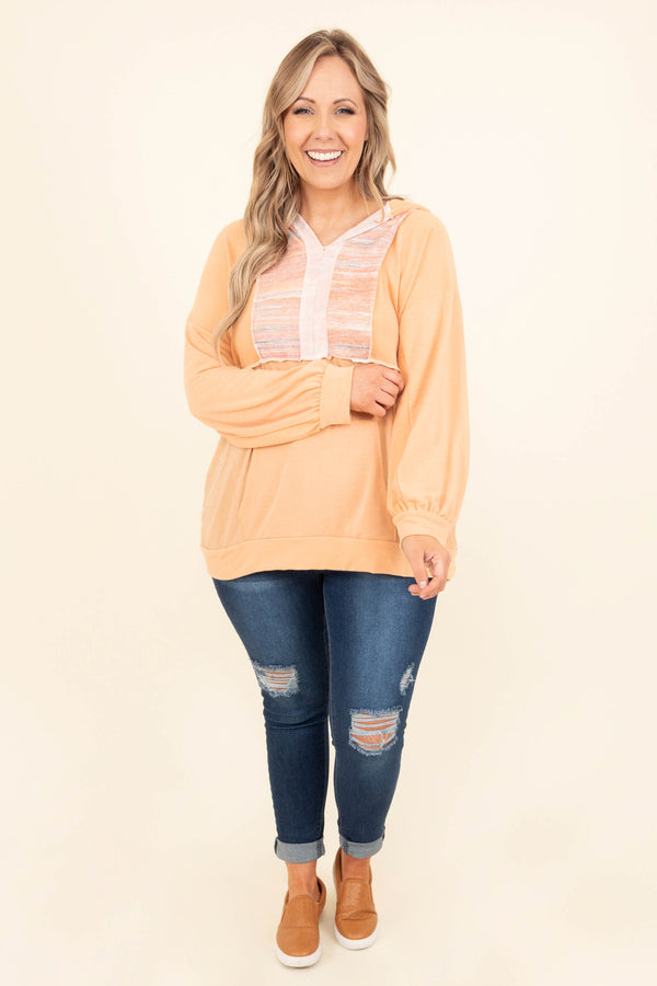 Chic Soul plus size clothing, manila coral long sleeves top with multicolor detailing on the front