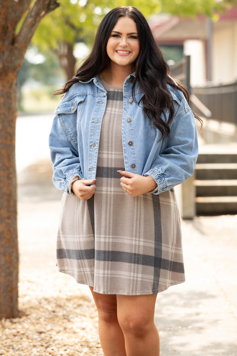 Long fashion distressed denim jacket plus size