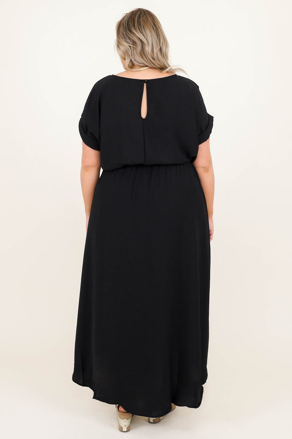 Chic Soul plus size clothing, black short sleeve tie waist tie waist with front slit