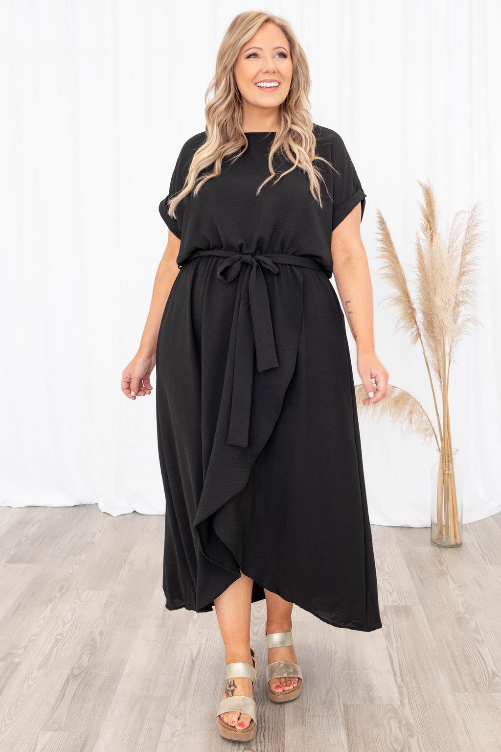 black flowy dress casual Leave 'Em Stunned Dress, – Chic Soul filter:Style:Transitional It pairs beautifully with IKEA STOREMOLLA 3-drawer dresser, Style:Long Sleeve Midi Dress