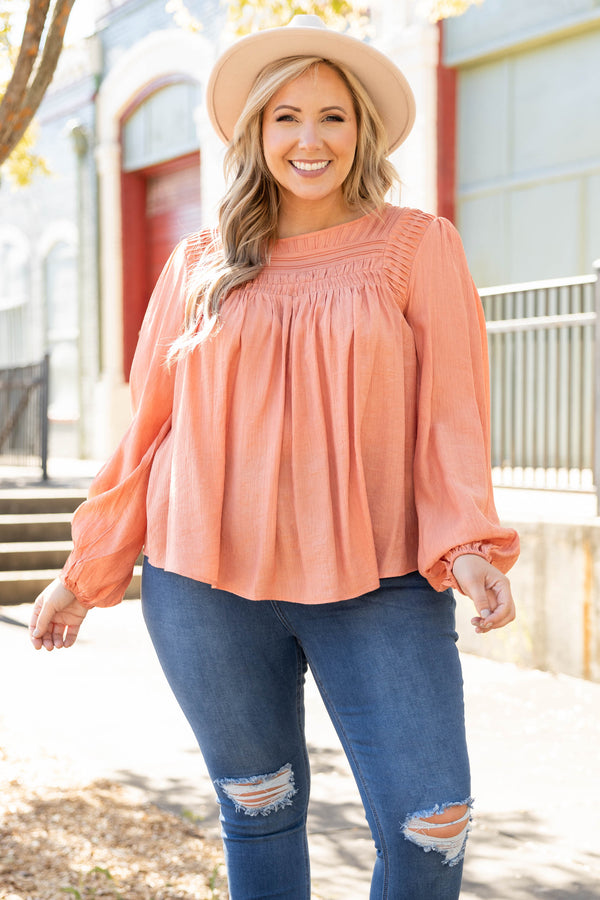 Chic Soul plus size clothing, pink long sleeve flowy top