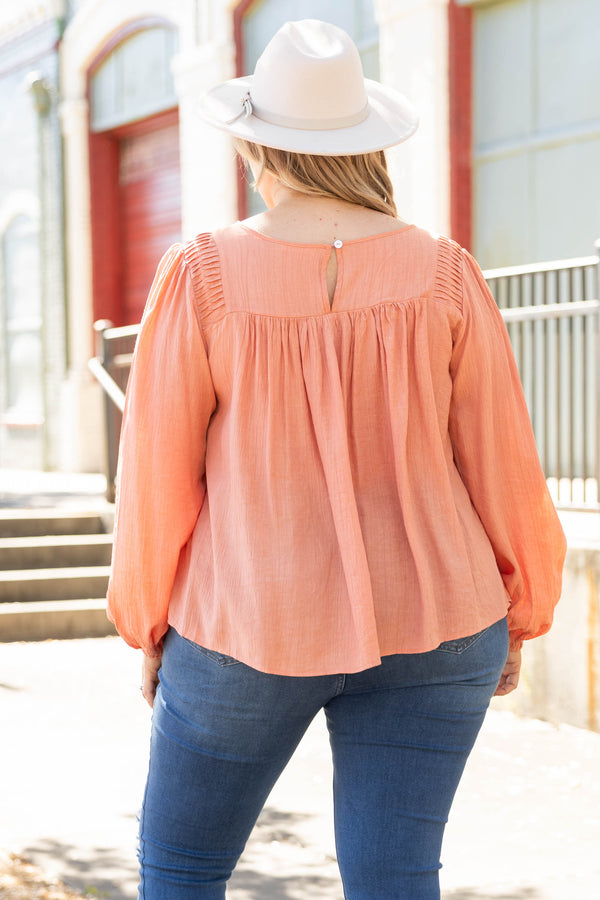 Chic Soul plus size clothing, pink long sleeve flowy top