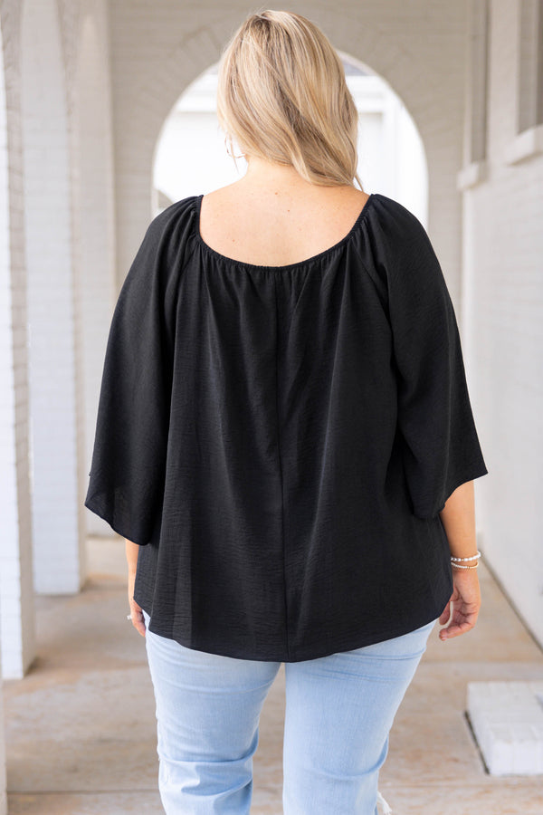 Chic Soul plus size clothing, black solid three quarter length sleeve casual top