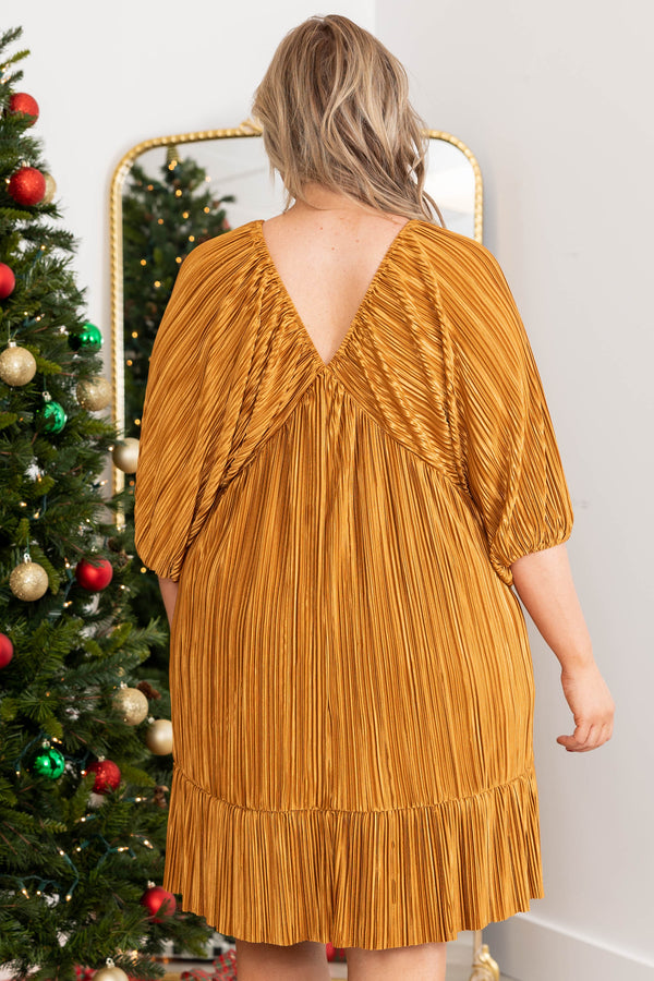 Chic Soul plus size clothing, gold v neck holiday dress