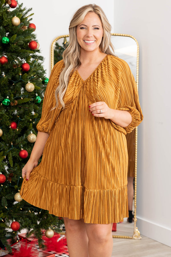 Chic Soul plus size clothing, gold v neck holiday dress