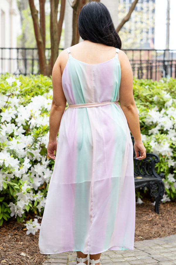 Chic Soul plus size clothing, multicolor flowy maxi dress with tie at waist