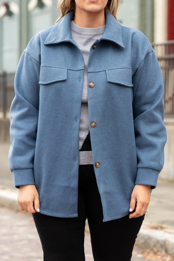 Chic Soul plus size clothing, blue button down jacket