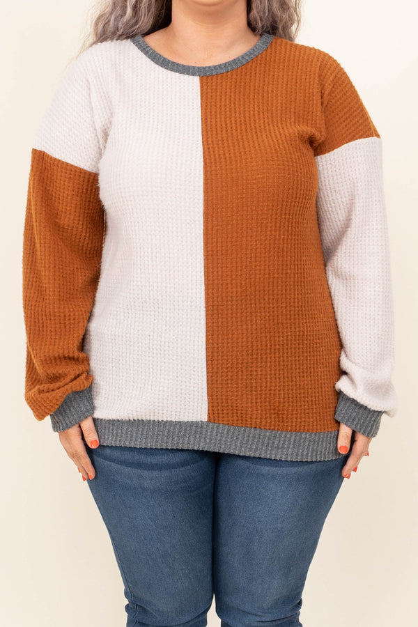 Chic Soul plus size clothing, new camel colorblock colored knit sweater