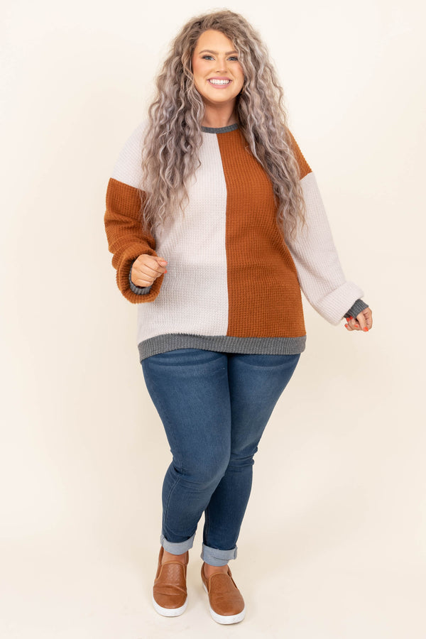 Chic Soul plus size clothing, new camel colorblock colored knit sweater