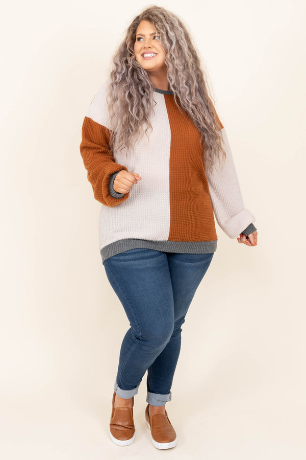 Chic Soul plus size clothing, new camel colorblock colored knit sweater