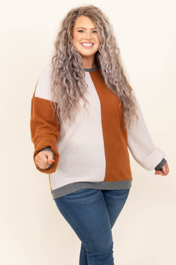 Chic Soul plus size clothing, new camel colorblock colored knit sweater 