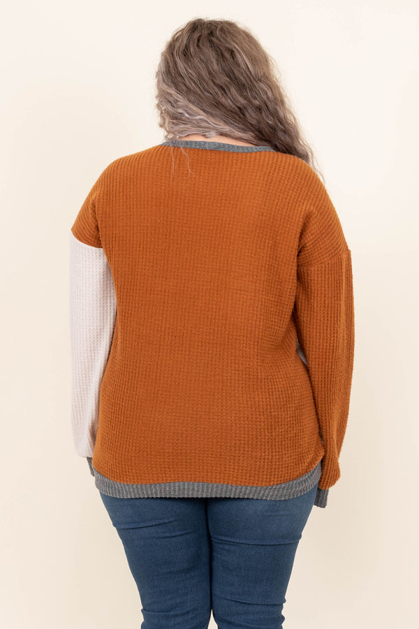 Chic Soul plus size clothing, new camel colorblock colored knit sweater