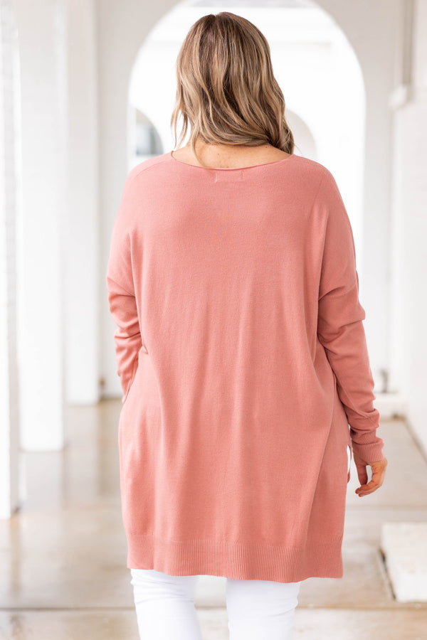 Chic Soul plus size clothing, ash rose thin v neck sweater top