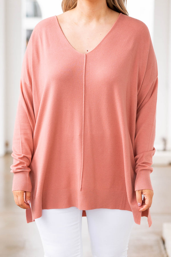 Chic Soul plus size clothing, ash rose thin v neck sweater top