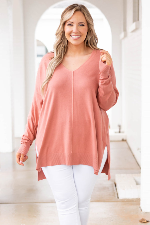 Chic Soul plus size clothing, ash rose thin v neck sweater top