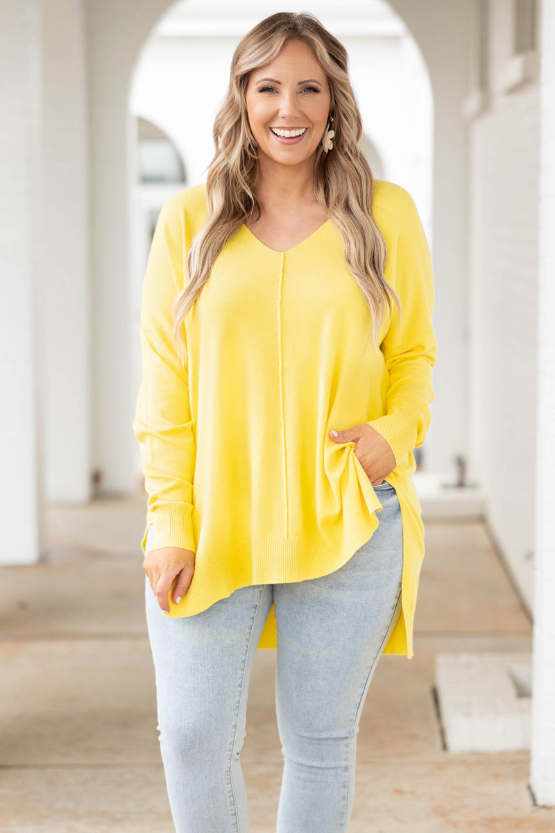 Miss Who I Was Sweater, Yellow – Chic Soul