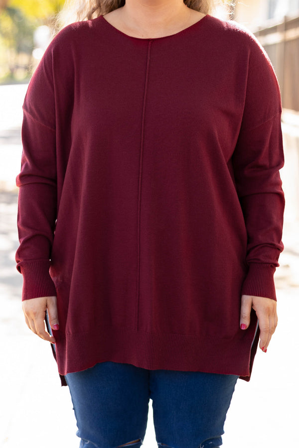 Chic Soul plus size clothing, burgundy v neck sweater