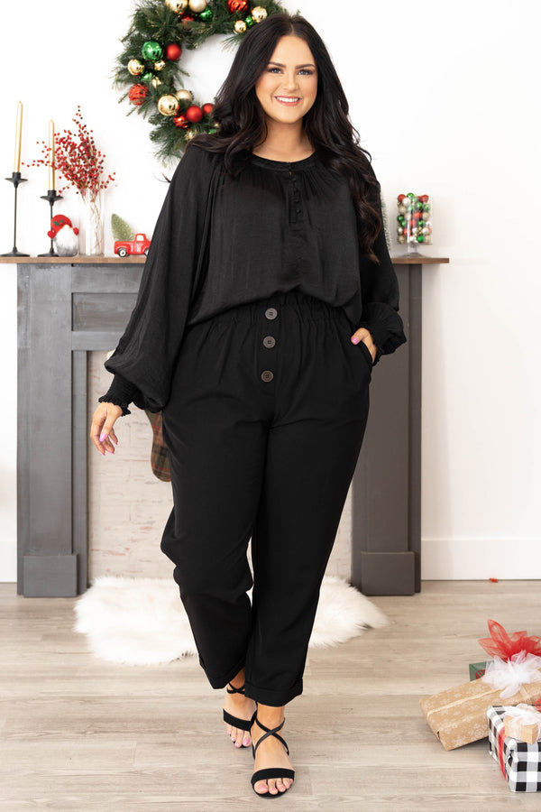 Chic Soul plus size clothing, black long sleeve casual top