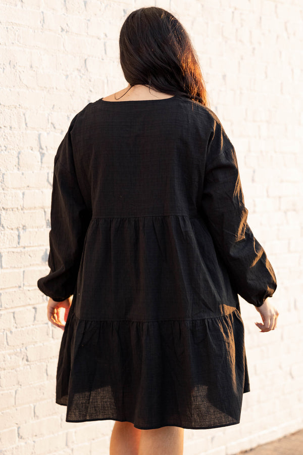 Chic Soul plus size clothing, black long sleeve baby doll dress