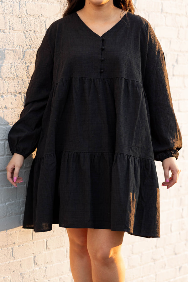 Chic Soul plus size clothing, black long sleeve baby doll dress