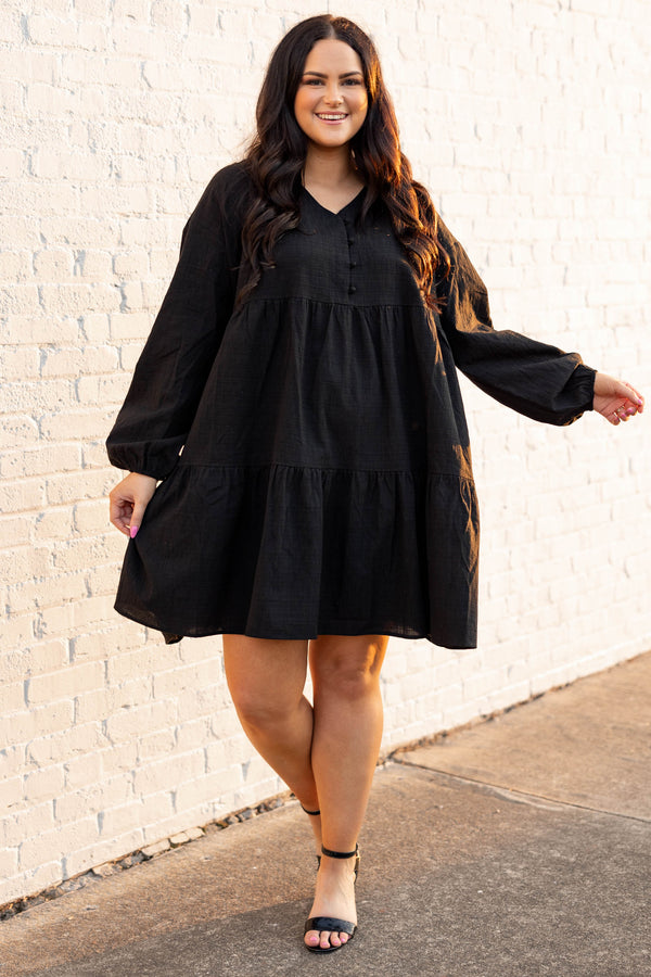 Chic Soul plus size clothing, black long sleeve baby doll dress