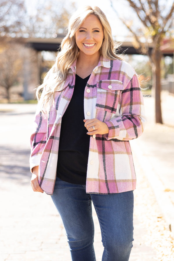 Chic Soul plus size clothing, pink shacket 