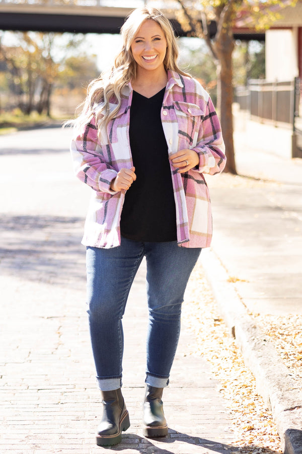 Chic Soul plus size clothing, pink shacket