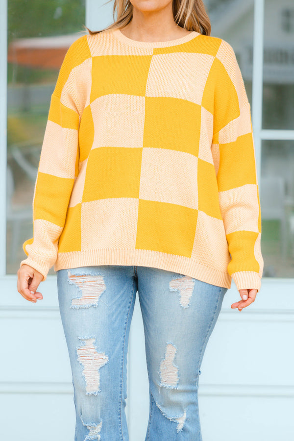 Chic Soul plus size clothing, shades of yellow plaid knitted sweater