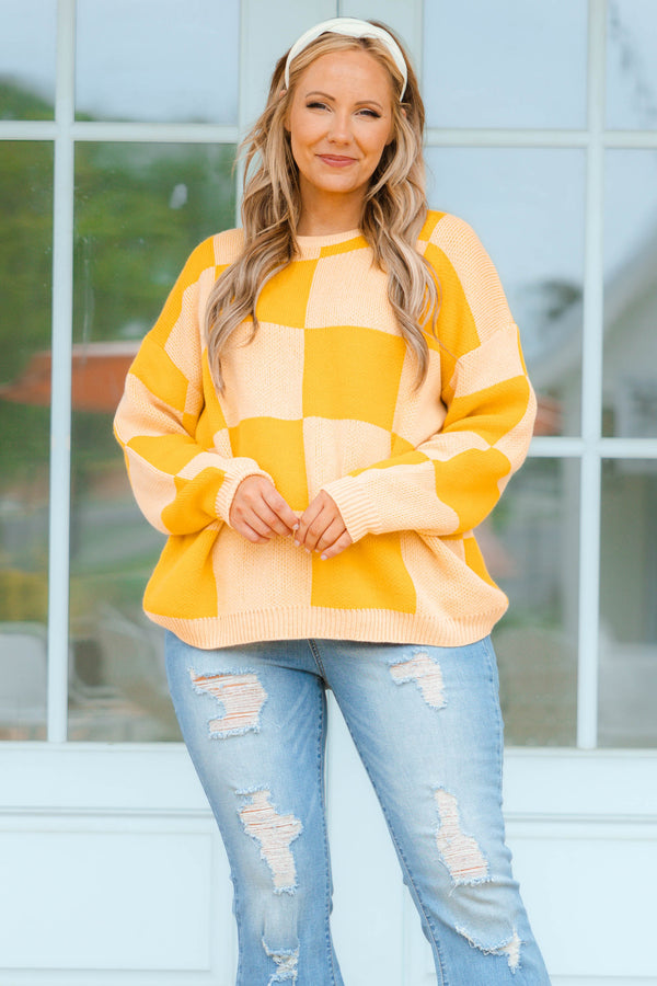 Chic Soul plus size clothing, shades of yellow plaid knitted sweater