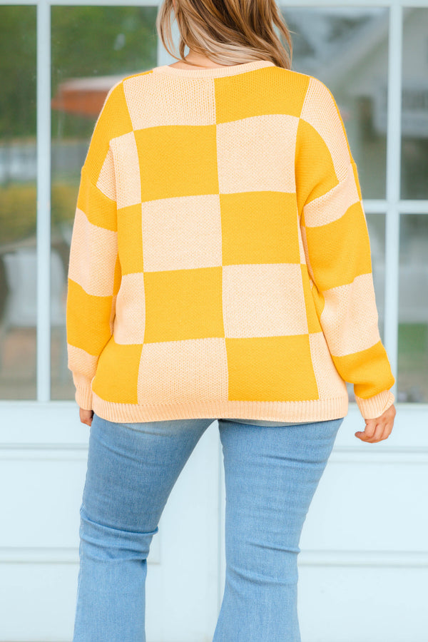 Chic Soul plus size clothing, shades of yellow plaid knitted sweater