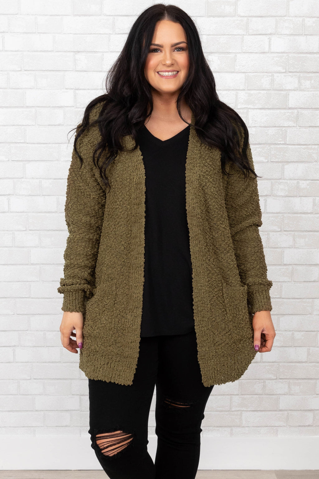 Not Too Late For Love Cardigan, Dusty Olive