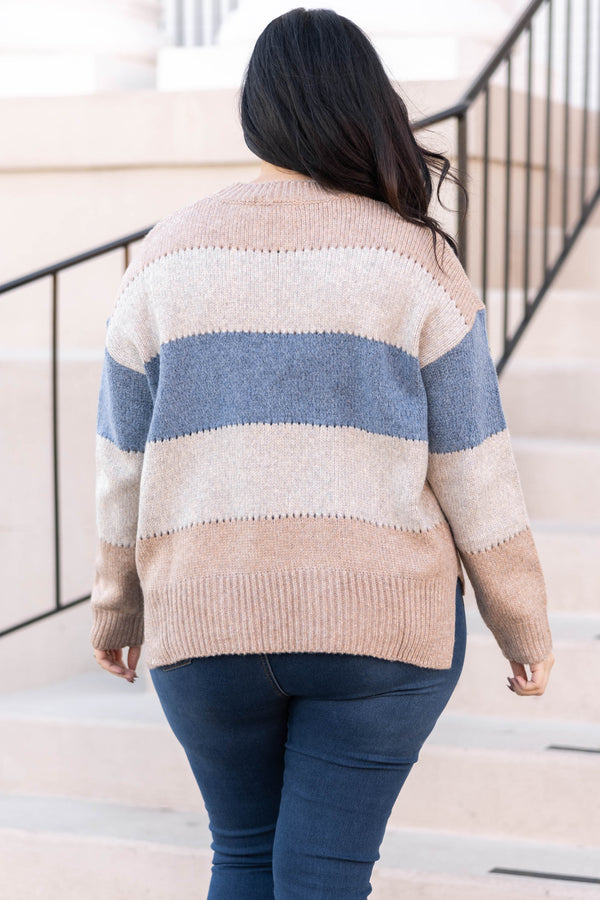 Chic Soul plus size clothing, cream multi color block long sleeve sweater