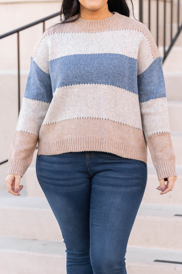 Chic Soul plus size clothing, cream multi color block long sleeve sweater