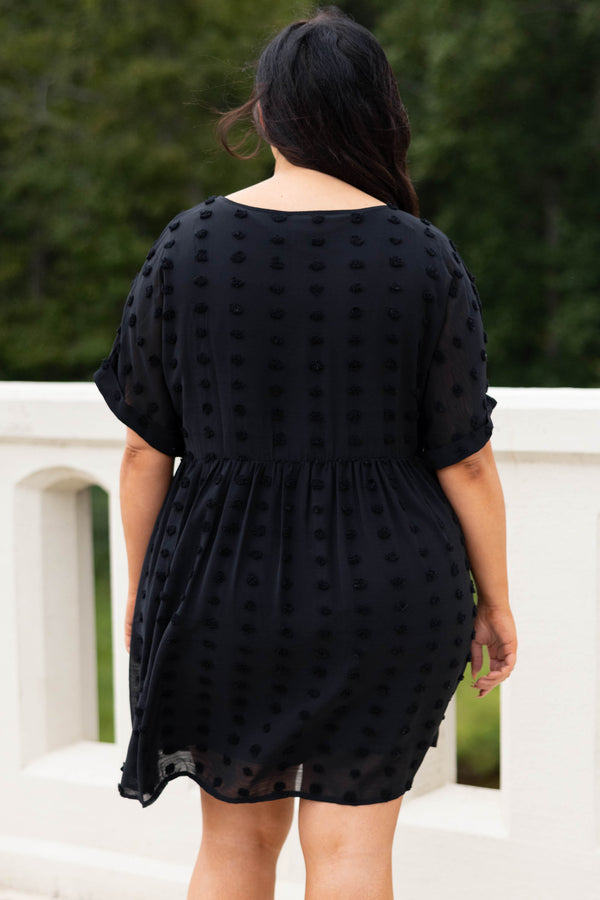Chic Soul plus size clothing, black swiss dot style short sleeve dress