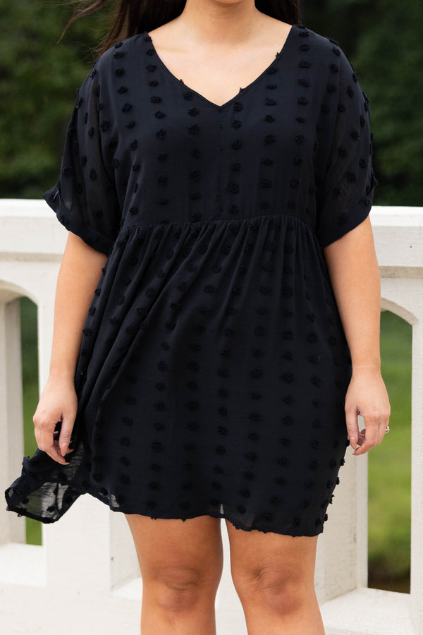 Chic Soul plus size clothing, black swiss dot style short sleeve dress