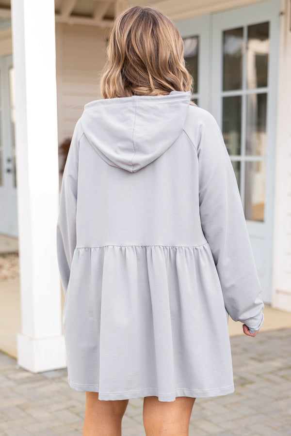 Chic Soul plus size clothing, grey babydoll style hoodie dress