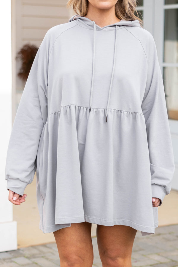 Chic Soul plus size clothing, grey babydoll style hoodie dress
