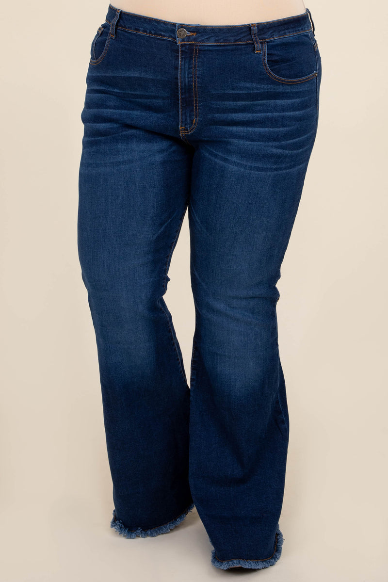 Flared Low Jeans - Dark denim blue - Ladies