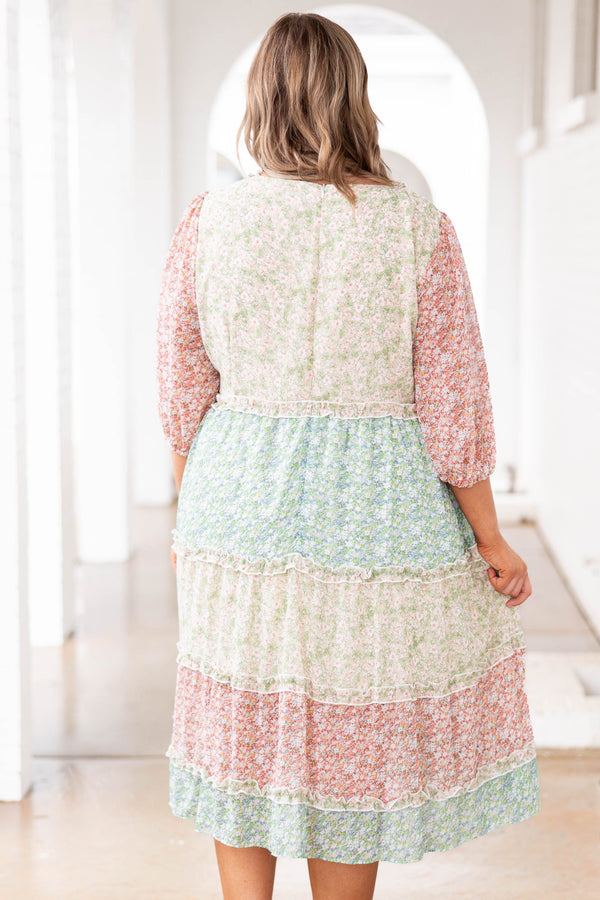 Chic Soul plus size clothing, multicolor midi dress with floral designs