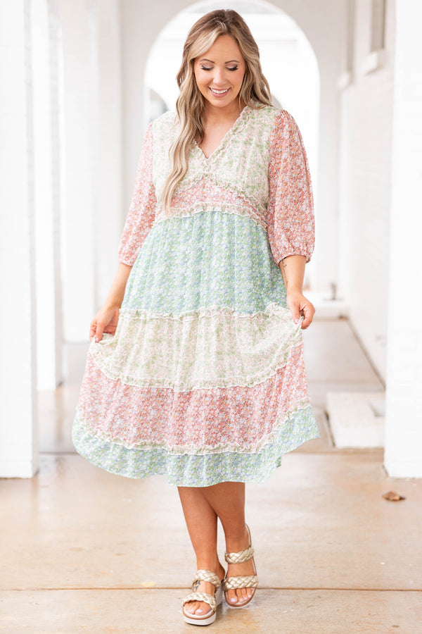 Chic Soul plus size clothing, multicolor midi dress with floral designs