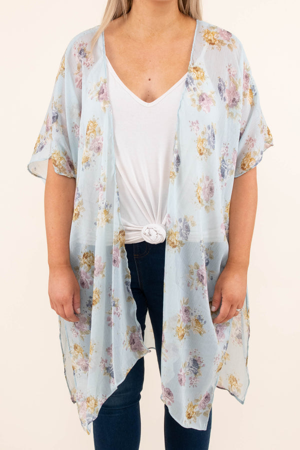 Chic Soul plus size clothing, mint green floral short sleeve kimono