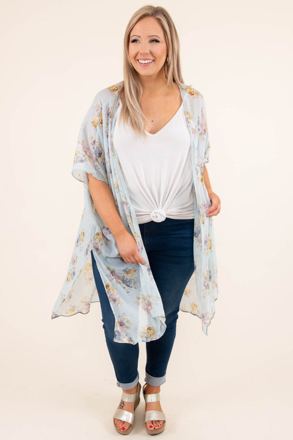Chic Soul plus size clothing, mint green floral short sleeve kimono
