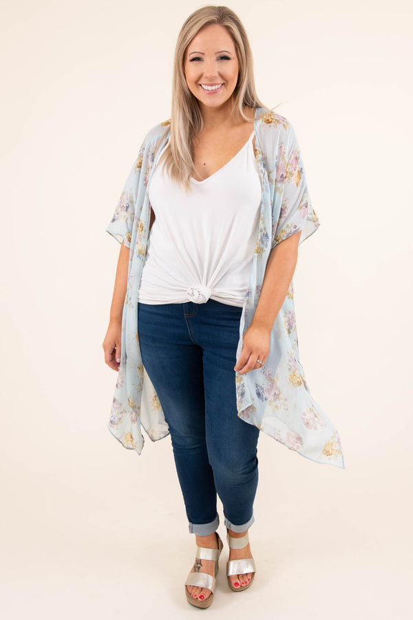 Chic Soul plus size clothing, mint green floral short sleeve kimono