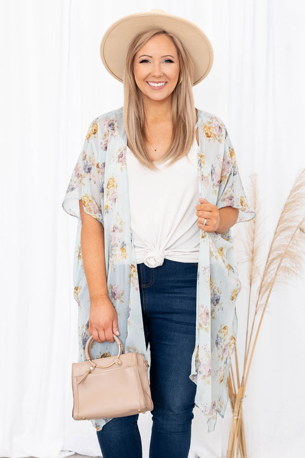 Chic Soul plus size clothing, mint green floral short sleeve kimono