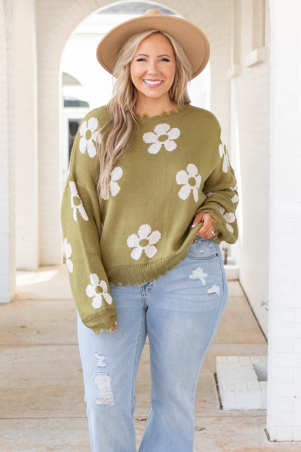 POL Knit Long Sleeve Sweater With Floral Detail (Multiple Colors) |  Freckled Poppy Boutique