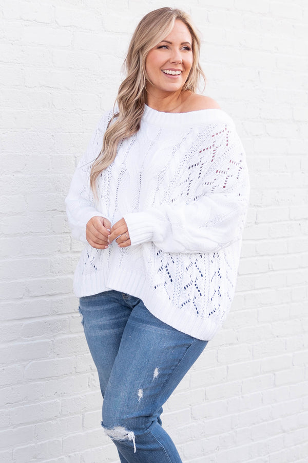 Plus size white off the store shoulder sweater