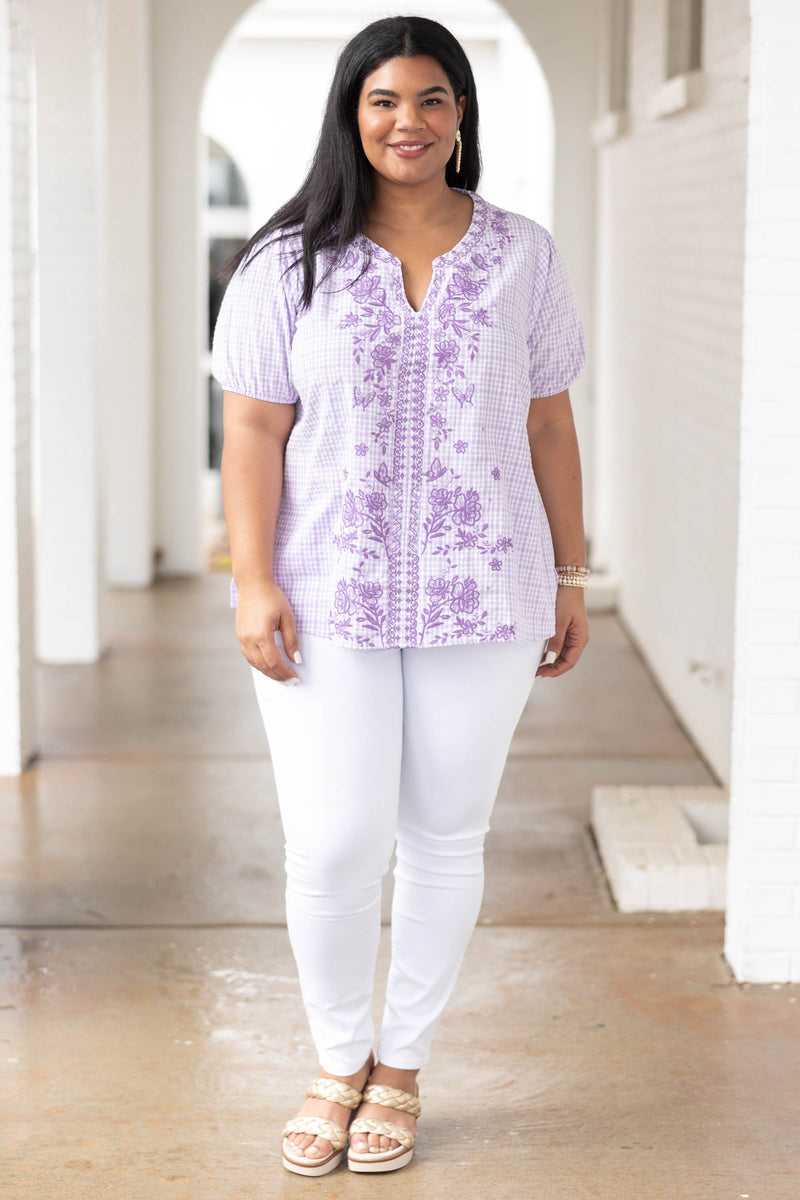 Purple Embroidered Leggings