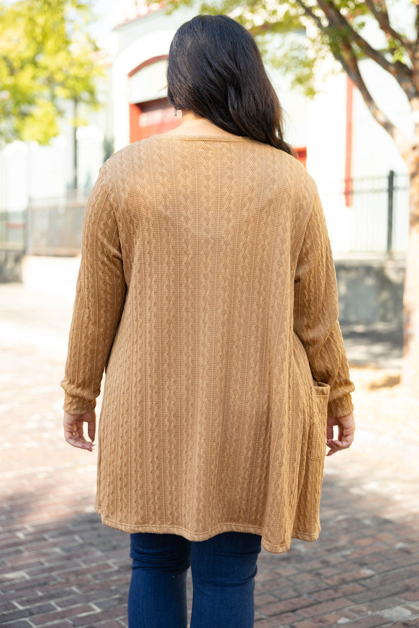 Chic Soul plus size clothing, brown knitted long sleeve cardigan